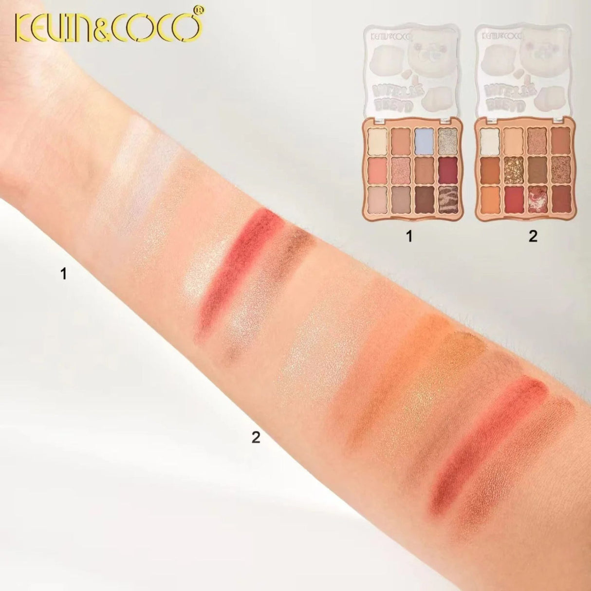 Paleta Farduri de Ochi,  Kevin&Coco, Fard de Pleoape, 12 Nuante, Finisaj Mat, Shimmer, Textura Catifelata, Pigmentare Intensa, Toate Tipurile de Ten, 82.7 g, 9.3 x 1.7 x 9.4 cm, Warm Bronze - vivimall.ro