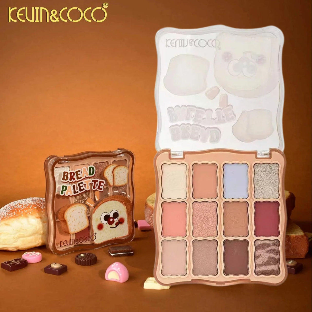 Paleta Farduri de Ochi,  Kevin&Coco, Fard de Pleoape, 12 Nuante, Finisaj Mat, Shimmer, Textura Catifelata, Pigmentare Intensa, pentru Toate Tipurile de Ten, 82.7 g, 9.3 x 1.7 x 9.4 cm, Soft Nude - vivimall.ro