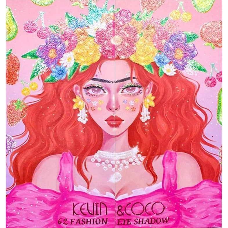 Комплект грим Kevin&amp;Coco, палитра сенки за очи и хайлайтър с 62 пигментирани цвята