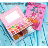 Комплект грим Sweetheart, палитра сенки за очи, хайлайтър и руж с 32 пигментирани цвята