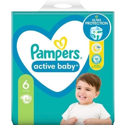 Scutece, PAMPERS, Active Baby, Giant Pack, Nr. 6, 13-18 kg, Set 56 Bucati - vivimall.ro