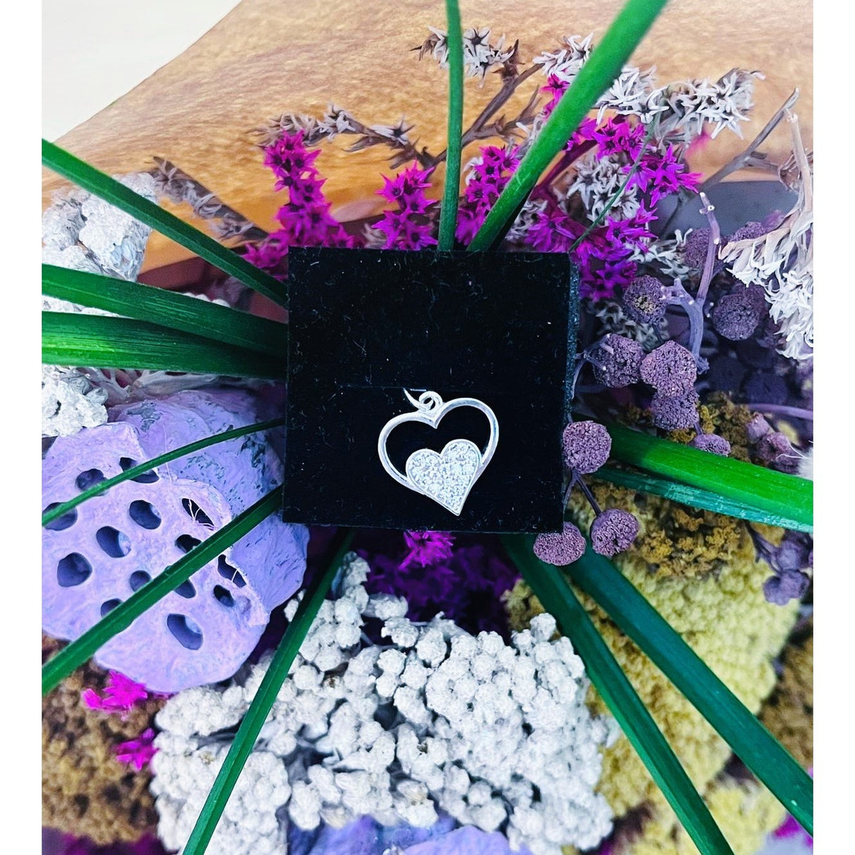 Pandantiv, Jolie Silver, Argint 925, Model Inima in Inima, Pietre Zirconiu, 20 x 15 mm, 1.2 g - vivimall.ro