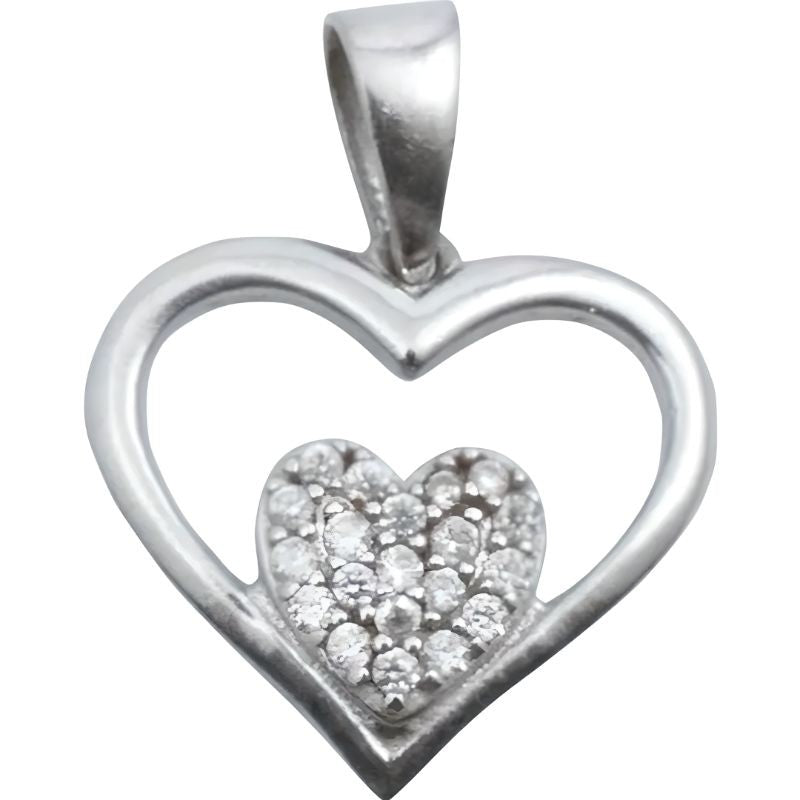 Pandantiv, Jolie Silver, Argint 925, Model Inima in Inima, Pietre Zirconiu, 20 x 15 mm, 1.2 g - vivimall.ro