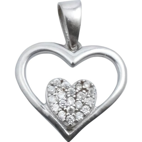 Pandantiv, Jolie Silver, Argint 925, Model Inima in Inima, Pietre Zirconiu, 20 x 15 mm, 1.2 g - vivimall.ro
