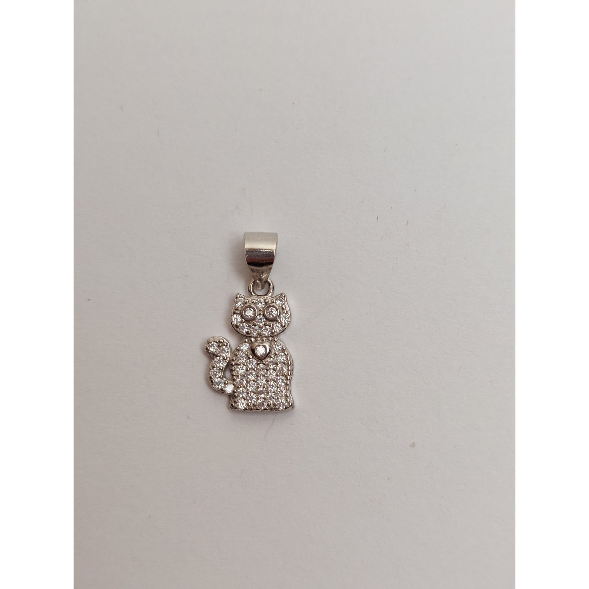 Сребърен медальон 925 с котенце и сърце около врата, Jolie Silver, 1.7G