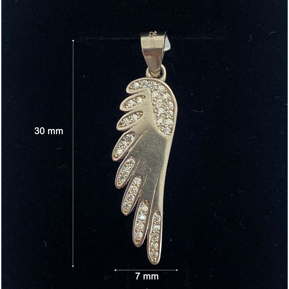 Pandantiv, Jolie Silver, Argint 925, Model Aripa Rodiata cu Zirconii, 30 x 7 mm, 2.3 g - vivimall.ro