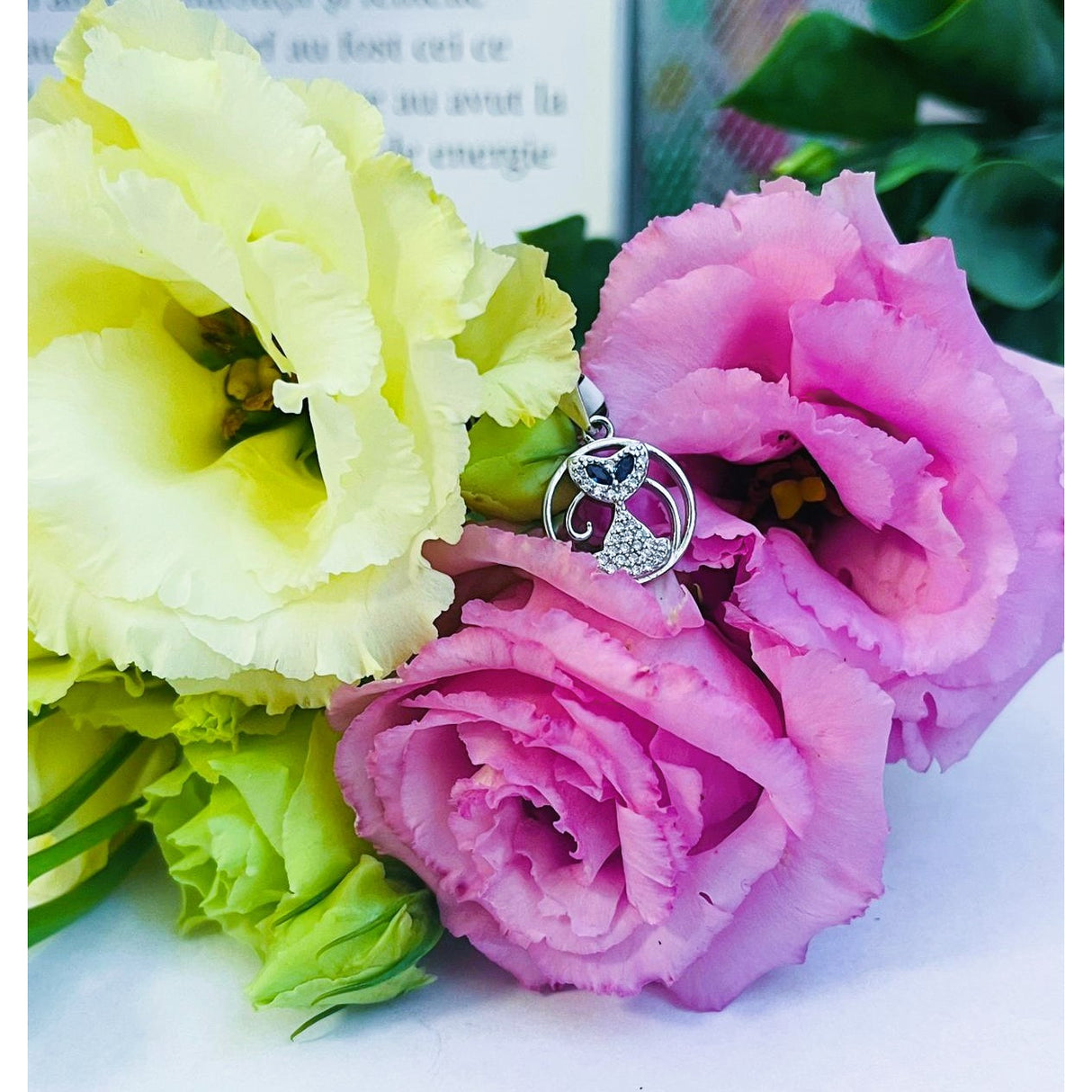 Pandantiv, Jolie Silver, Argint 925, Model Pisica in cerc cu Ochi Albastri, 15 x 15 mm, 1.9 g - vivimall.ro