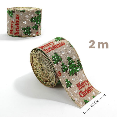 Panglica de Craciun pentru Decor Brad, Flippy, Panglica Decorativa de Craciun pentru Funde, Imprimeu Brazi Merry Christmas, 200 x 6.3 m, Khaki Verde Rosu - vivimall.ro