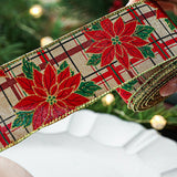 Panglica de Craciun pentru Decor Brad, Flippy, Panglica Decorativa de Craciun pentru Funde, Imprimeu Floare Rosie, 200 x 6.3 m, Khaki Rosu - vivimall.ro