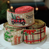 Panglica de Craciun pentru Decor Brad, Flippy, Panglica Decorativa de Craciun pentru Funde, Imprimeu Floare Rosie, 200 x 6.3 m, Khaki Rosu - vivimall.ro