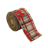 Panglica de Craciun pentru Decor Brad, Flippy, Panglica Decorativa de Craciun pentru Funde, Imprimeu Floare Rosie, 200 x 6.3 m, Khaki Rosu - vivimall.ro