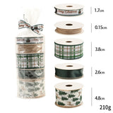 Panglica Decorativa cu Tematica de Craciun, Flippy, Set din 4 bucat + 1 Rulon Ata Maro, Panglica pentru Cadou de Craciun Brad si Decor, 2 M per bucata, Model Brad, Alb Verde - vivimall.ro