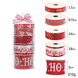 Panglica Decorativa cu Tematica de Craciun, Flippy, Set din 4 bucat + 1 Rulon Ata Rosie Alba, Panglica pentru Cadou de Craciun Brad si Decor, 2 M per bucata, Model HO HO HO, Rosu - vivimall.ro