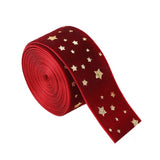 Panglica Decorativa de Craciun, Flippy, Panglica din Panza cu aspec de Catifea, Funda Ornament, Model cu Stele Aurii, Decor pentru Brad de Craciun, 200 x 4 cm, Rosu - vivimall.ro