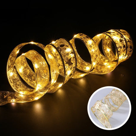 Златна коледна LED лента, дължина 20 м, 200 светодиода, батерии
