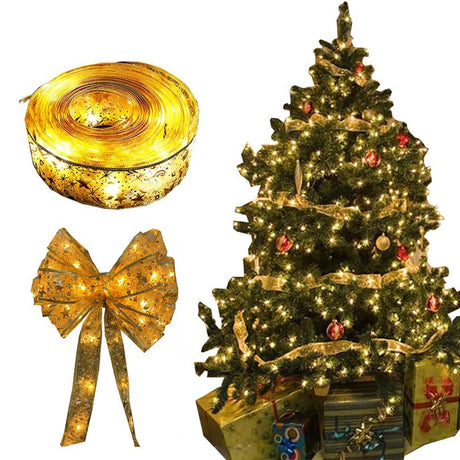 Panglică LED de Crăciun Vivimall Aurie, lungime 5 m, 50 LED-uri, Baterii, Alb cald - vivimall.ro