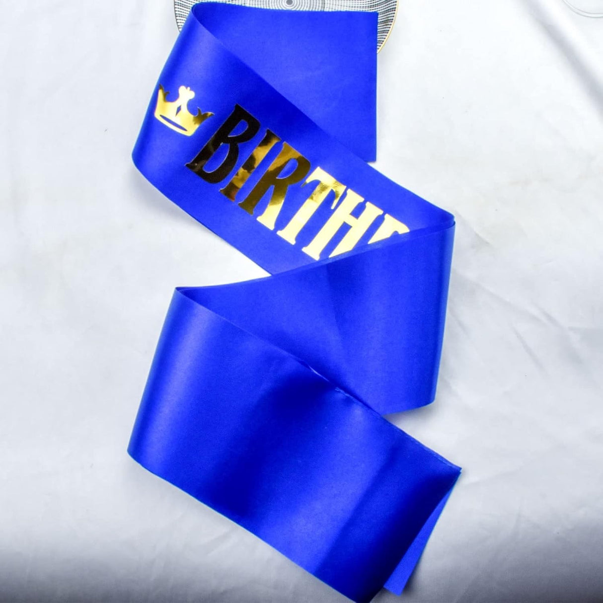 Panglica pentru Aniversare, Vivimall, Model Birthday King, Tematica Aniversare, 160x9.5 cm, Albastru - vivimall.ro