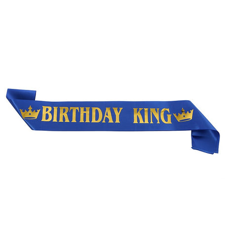 Panglica pentru Aniversare, Vivimall, Model Birthday King, Tematica Aniversare, 160x9.5 cm, Albastru - vivimall.ro