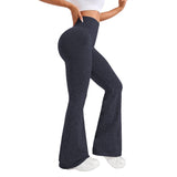 Pantaloni Sport de Dama, Vivimall, pentru Yoga, Talie Inalta, Evazati, Tricotati, Albastru Marin, Marime S - vivimall.ro