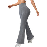 Pantaloni Sport de Dama, Vivimall, pentru Yoga, Talie Inalta, Evazati, Tricotati, Gri Deschis, Marime M - vivimall.ro