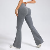 Pantaloni Sport de Dama, Vivimall, pentru Yoga, Talie Inalta, Evazati, Tricotati, Gri Deschis, Marime S - vivimall.ro