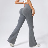 Pantaloni Sport de Dama, Vivimall, pentru Yoga, Talie Inalta, Evazati, Tricotati, Gri Deschis, Marime S - vivimall.ro