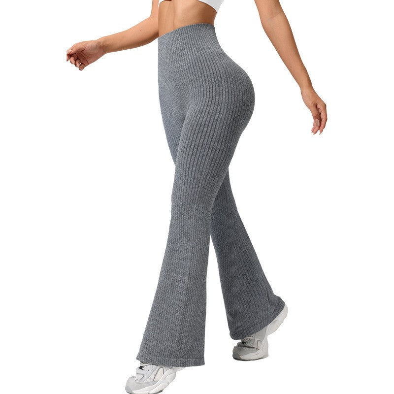 Pantaloni Sport de Dama, Vivimall, pentru Yoga, Talie Inalta, Evazati, Tricotati, Gri Deschis, Marime S - vivimall.ro