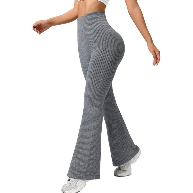 Pantaloni Sport de Dama, Vivimall, pentru Yoga, Talie Inalta, Evazati, Tricotati, Gri Deschis, Marime S - vivimall.ro