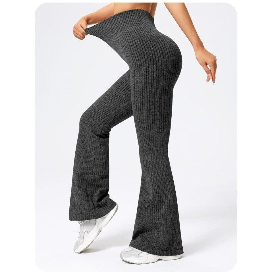 Pantaloni Sport de Dama, Vivimall, pentru Yoga, Talie Inalta, Evazati, Tricotati, Negru, Marime XL - vivimall.ro