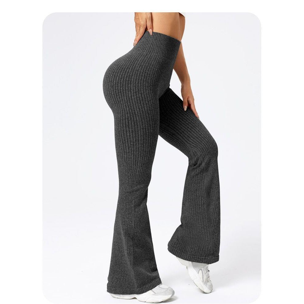Pantaloni Sport de Dama, Vivimall, pentru Yoga, Talie Inalta, Evazati, Tricotati, Negru, Marime XL - vivimall.ro