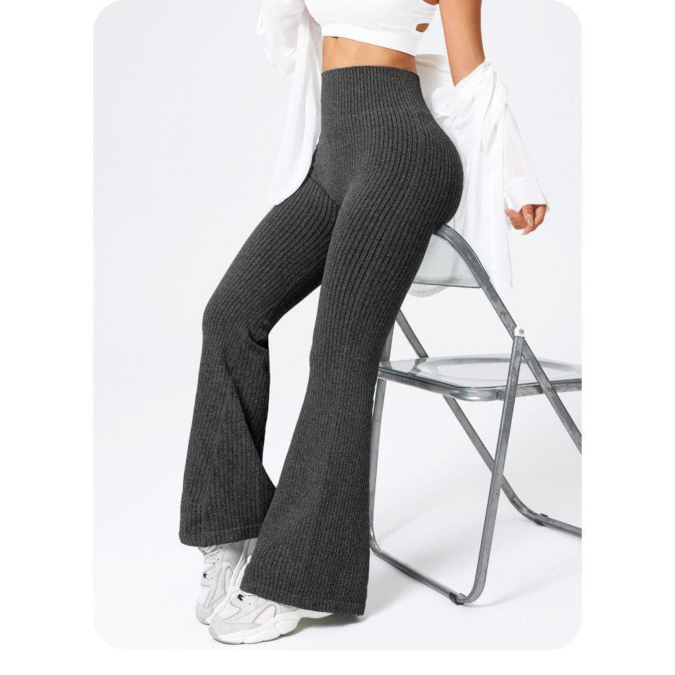 Pantaloni Sport de Dama, Vivimall, pentru Yoga, Talie Inalta, Evazati, Tricotati, Negru, Marime XL - vivimall.ro