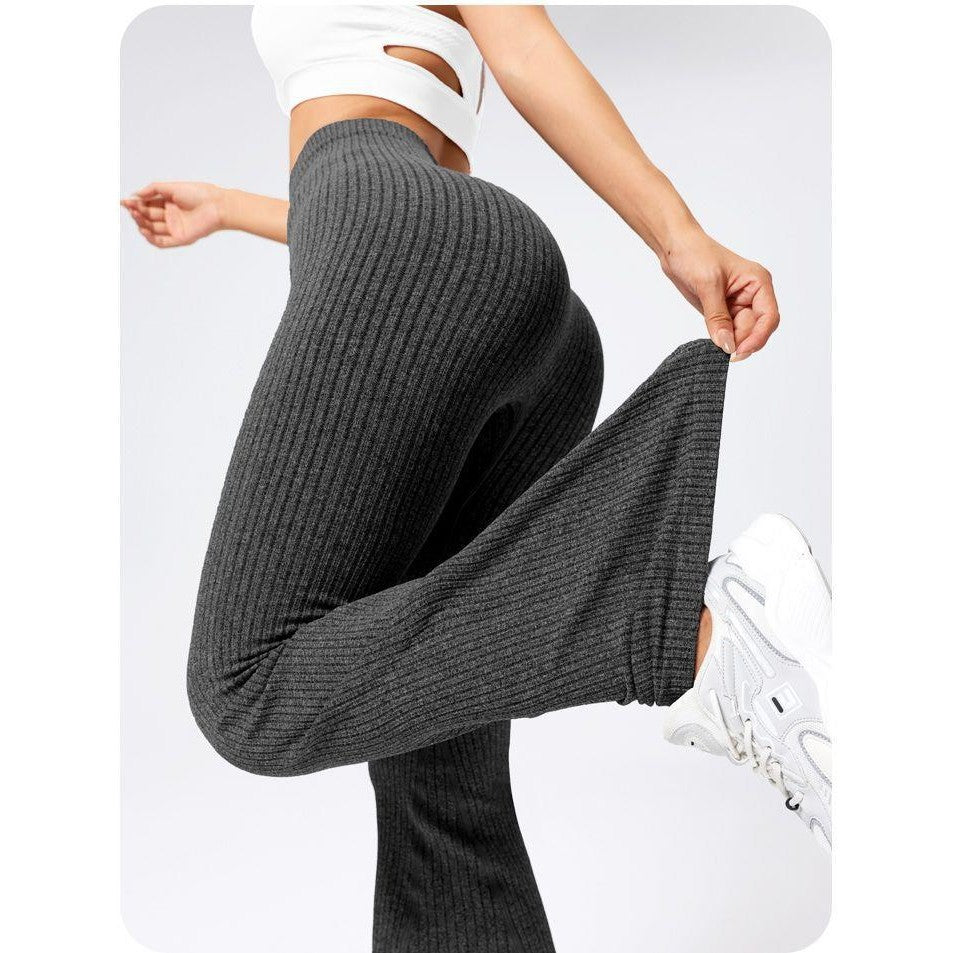 Pantaloni Sport de Dama, Vivimall, pentru Yoga, Talie Inalta, Evazati, Tricotati, Negru, Marime XL - vivimall.ro