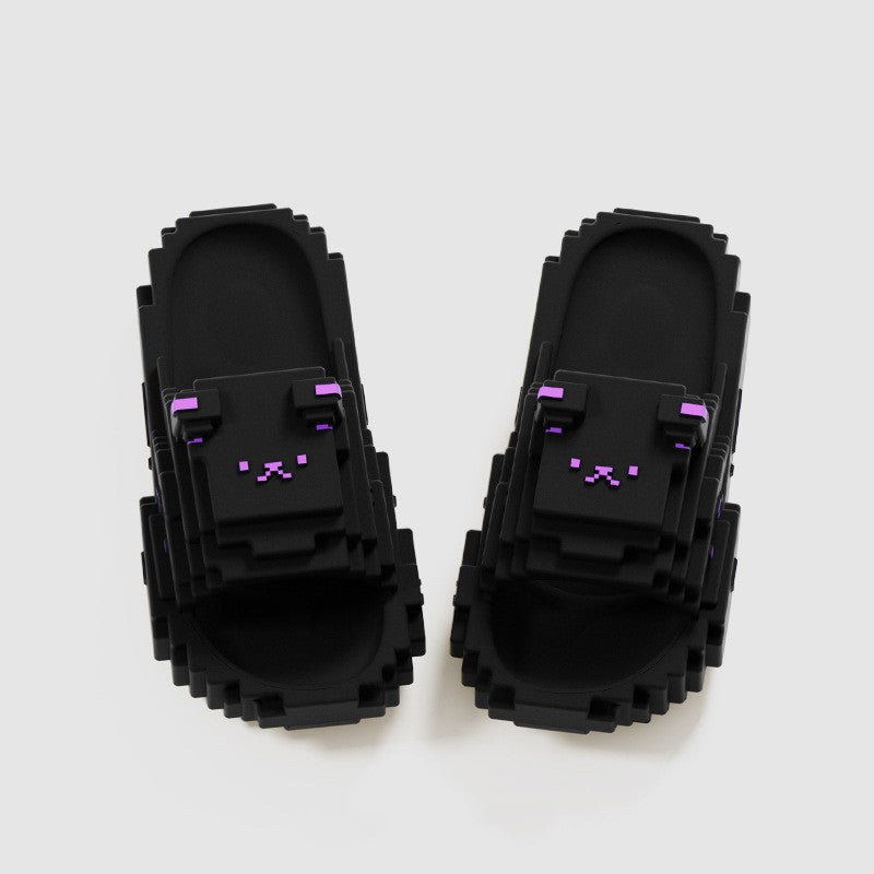 Papuci Casual pentru Adolescenti, Flippy, Model Unisex de Forma Pixel, Rezistenti Usori si Moi din Spuma EVA Antiderapanti, Marime 40-41, Negru - vivimall.ro