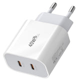 Încărcător Fast Charge Dual Port USB-C Vivimall 40W, vedere frontală, culoare albă