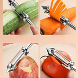 Peeler 2In1 Pentru Legume Si Fructe, Multifunctional, Cu 2 Lame De Curatati Si Feliat, Varf Ascutit Pentru Gaurit, 18 Cm, Din Otel Inoxidabil, Argintiu/Negru - vivimall.ro