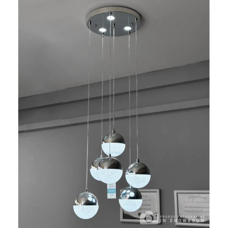 Lustra Led Suspendata Cu Telecomanda Jeremias, 6 Elemente, Lumina Rece/Calda/Neutra, Dimabila - vivimall.ro