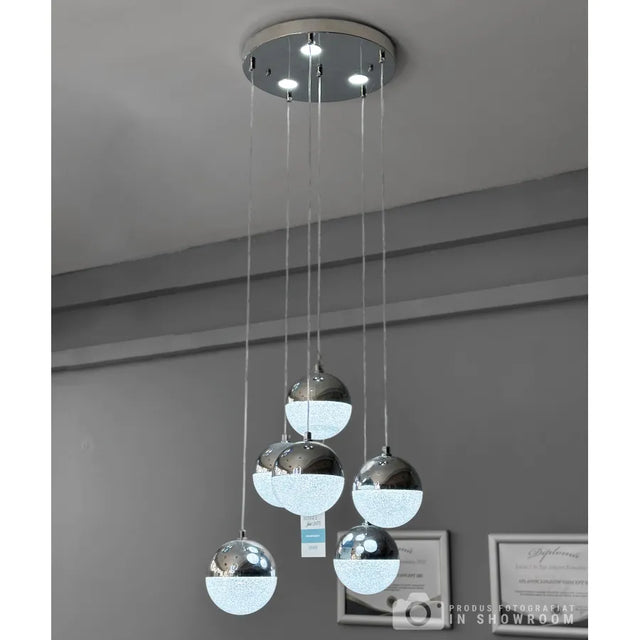 Lustra Led Suspendata Cu Telecomanda Jeremias, 6 Elemente, Lumina Rece/Calda/Neutra, Dimabila - vivimall.ro