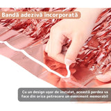 Perdea Franjurata, Vivimall, Model Decor Petrecere, pentru Fundal de Poze, Amenajare Colorata a Petrecerii, Dimensiune 100x200 cm, Roz Auriu - vivimall.ro