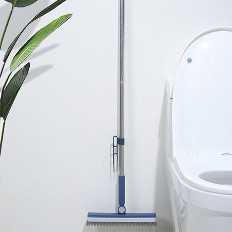 Perie de Curatare pentru Podele si Rosturi, Vivimall, Lungime Maner 105 cm, Capat Pivotant 180 Grade, Peri din PP, Otel si Plastic, Cleste pentru Scame si Par Inclus, Albastru - vivimall.ro