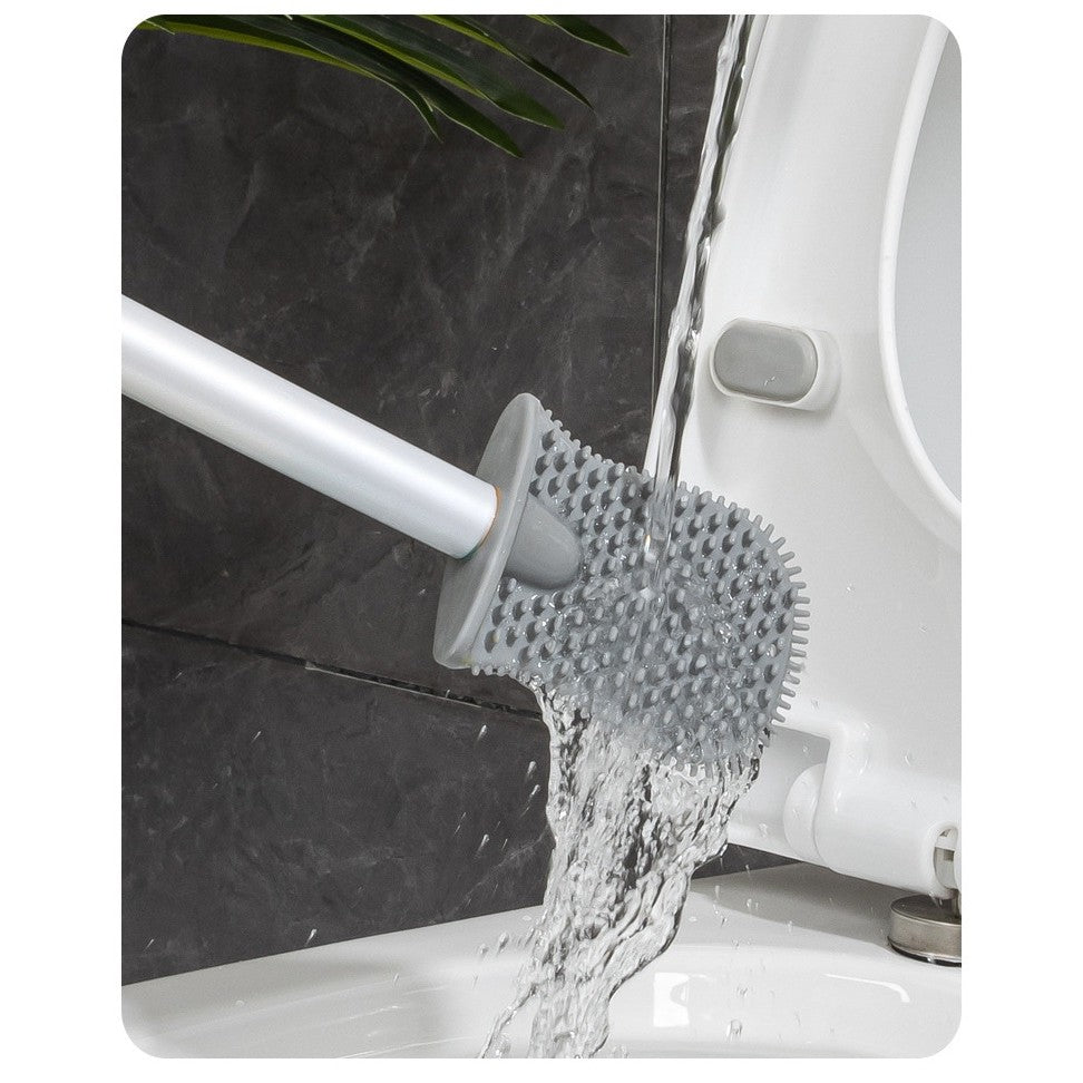 Perie de Toaleta, Vivimall, cu Recipient pentru Lichid, perie din TPR, Montare fara Perfoare, 12 x 6.5 x 40 cm, Gri - vivimall.ro