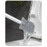 Perie de Toaleta, Vivimall, cu Recipient pentru Lichid, perie din TPR, Montare fara Perfoare, 12 x 6.5 x 40 cm, Gri - vivimall.ro