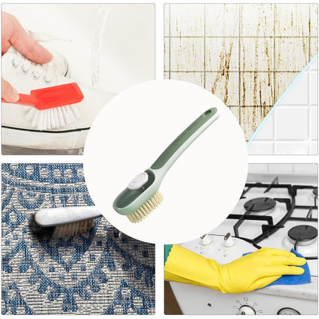 Perie Multifunctionala 2 in 1, Vivimall, Perie Densa/Perie din Piele de Caprioara, cu Recipient Lichid, Maner Lung, 20.1x 4.3 x 5 cm, Verde - vivimall.ro