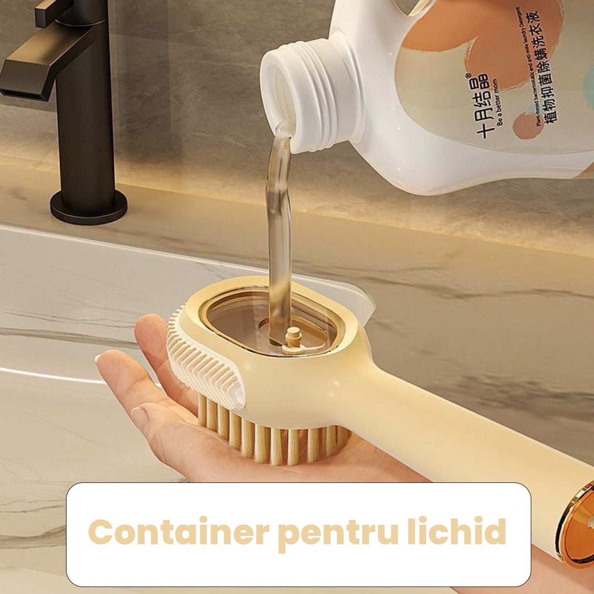 Perie pentru Curatare Incaltaminte cu Recipient pentru Detergent, Vivimall, Perie Multifunctionala pentru Incaltaminte si Lenjerie, cu Peri Moi, Fara Deteriorare, 22x6x4 cm, Galben - vivimall.ro