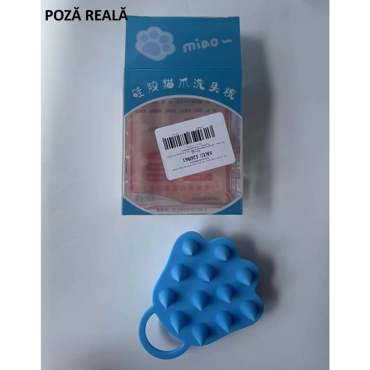 Perie pentru Masajul Scalpului, Perie pentru Sampon, Labuță de Pisică, Dimensiune 7x8 cm, Curatarea si Mentinerea Curata a Parului, Albastru - vivimall.ro