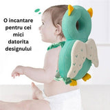 Perna tip Rucsac pentru Protectia Capului, Vivimall, Tetiera tip Bufnita, Design tip Plasa, pentru Bebelusi, 33x6x19 cm, 180 g, Albastru - vivimall.ro