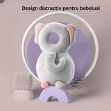 Perna tip Rucsac pentru Protectia Capului, Vivimall, Tetiera tip Elefant de Plus, pentru Bebelusi, 33x6x19 cm, 180 g, Gri - vivimall.ro