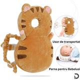 Perna tip Rucsac pentru Protectia Capului, Vivimall, Tetiera tip Tigru, pentru Bebelusi, 33x6x19 cm, 180 g, Maro - vivimall.ro