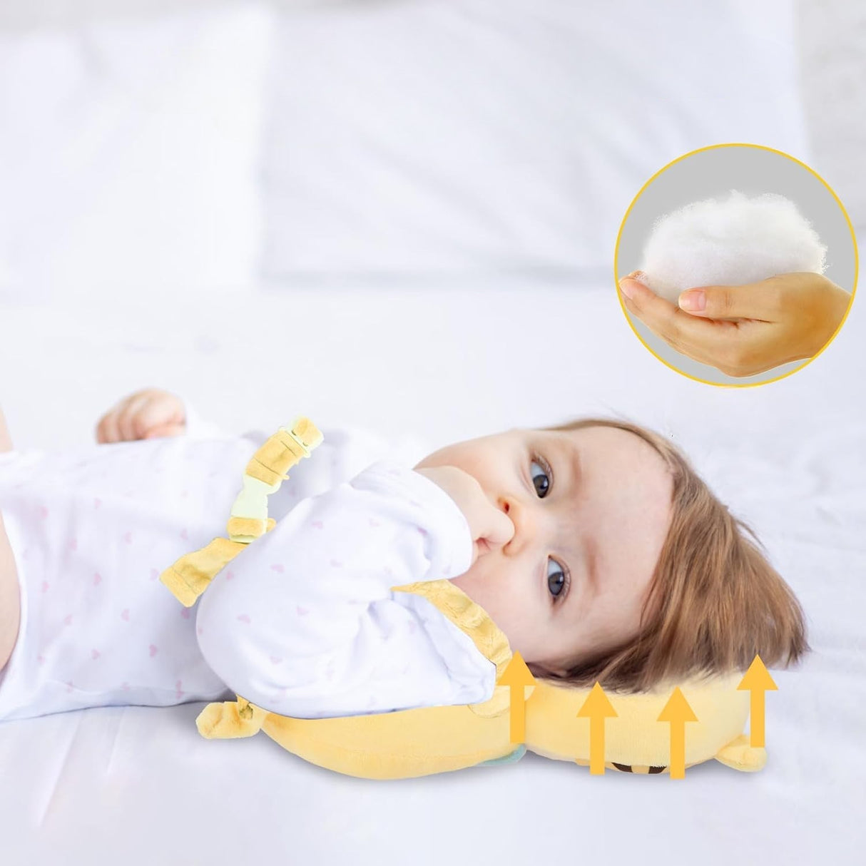 Perna tip Rucsac pentru Protectia Capului, Vivimall, Tetiera tip Tigru, pentru Bebelusi, 33x6x19 cm, 180 g, Crem - vivimall.ro