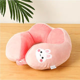 Perna de Calatorie, Vivimall, Pentru Gat si Cap, Umplutura din Bumbac, 28x28x10 cm, cu Model Brodat Iepure, Roz - vivimall.ro