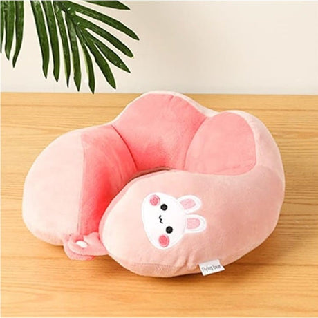 Perna de Calatorie, Vivimall, Pentru Gat si Cap, Umplutura din Bumbac, 28x28x10 cm, cu Model Brodat Iepure, Roz - vivimall.ro